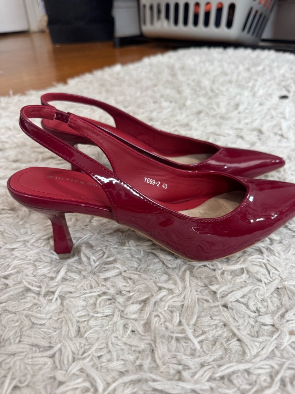 SHEIN Burgundy Patent Slingback Kitten Heels